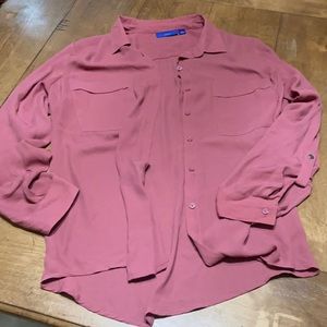 3/4 Sleeve sheer dusty rose button up blouse